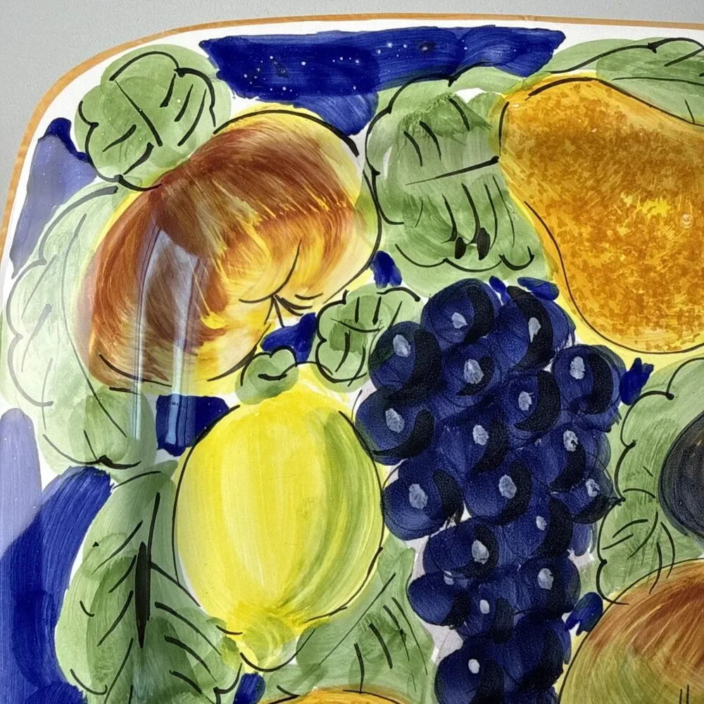 VTG Square Fruit Design Wall‎ Plate Signed Made In Florence Italy 10.75